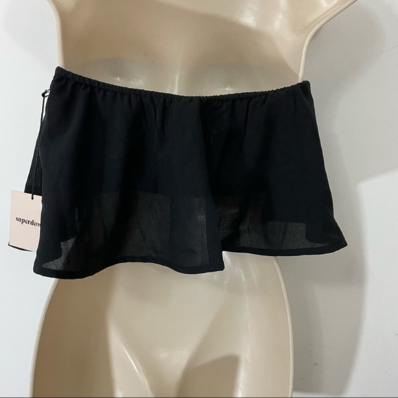 NWT Superdown bandeau ruffle blouse black crop size medium flowy - Picture 8 of 9
